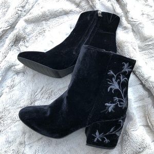 Embroidered Velvet Booties